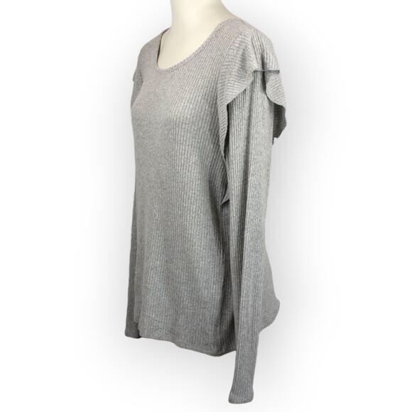 Lucky Brand XL Rib Ruffle Top Light Heather Grey Long Sleeves NEW 7W63484 $49 - Picture 12 of 12